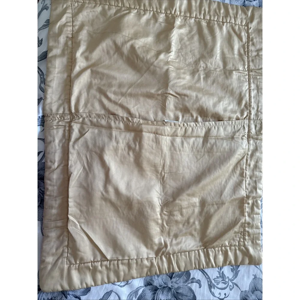Wamsutta Standard Sham Gold Quilted Satin Floral Stitch Cotton Blend 24x30 Set 4